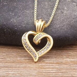 Heart Pendant Necklace Adorned with Zirconia Stones with a 16-inch Box Chain